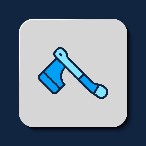 填充轮廓木斧图标孤立的蓝色背景。伐木工人斧头。万圣节派对快乐。向量图片下载