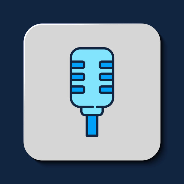 填充轮廓麦克风图标隔离在蓝色背景。在空中广播麦克风麦克风。演讲者的迹象。向量图片下载