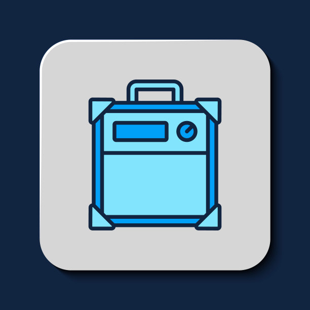 填充轮廓吉他放大器图标隔离在蓝色背景。乐器。向量图片下载