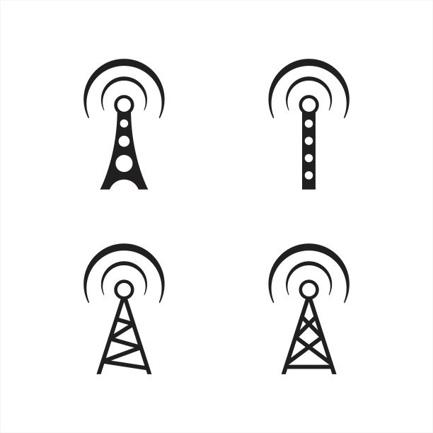 塔和天线图标，移动网络覆盖符号，通信塔，塔，无线电波，5G标志，矢量插图图片下载