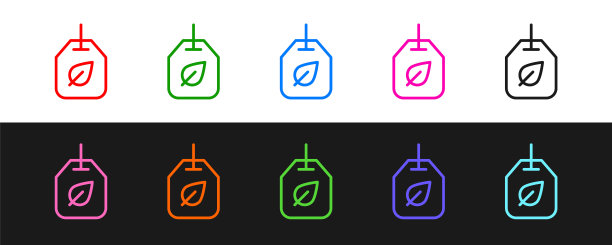 集线茶包与叶图标孤立的黑色和白色背景。向量图片下载