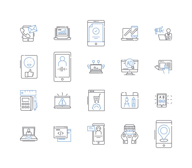 计算机视觉线图标集合。识别，检测，分析，分类，分割，跟踪，提取矢量和线性插图。识别、口译、影像轮廓标志设置图片下载