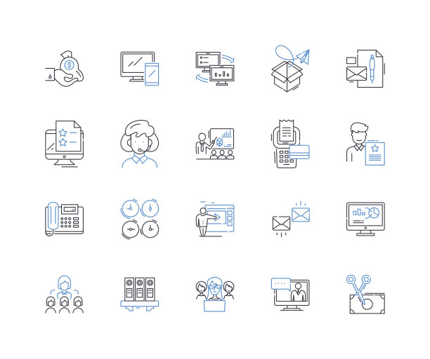 企业集团公司线条图标集合。收购，多元化，协同效应，公司，合并，子公司，综合企业向量和线性插图。控股、投资、合伙设立大纲标志图片下载