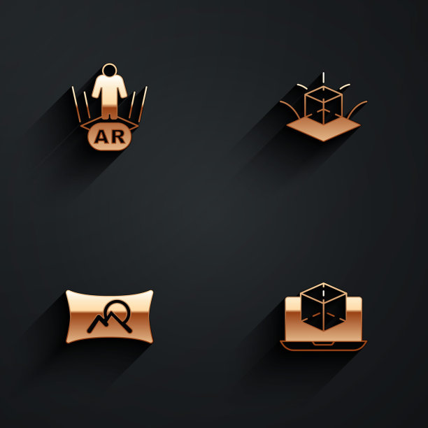 设置增强现实AR, 3d建模，广角图片和长阴影图标。向量图片下载