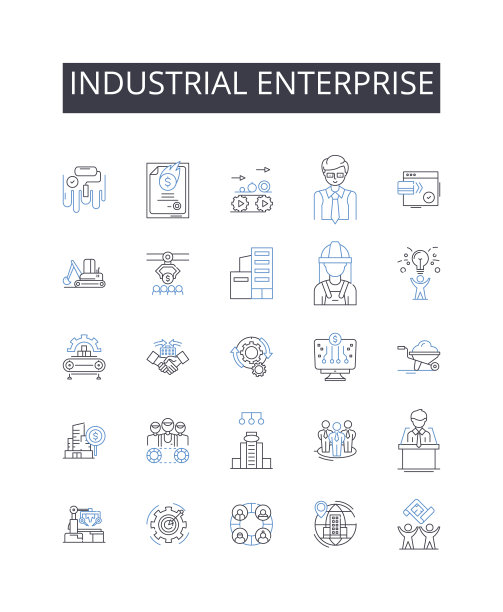 工业企业线条图标集合。餐饮，装饰，邀请，娱乐，场地，预算，物流矢量和线性插图。制作、销售、节目大纲标牌集图片下载