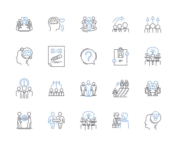 坚持不懈的线条图标集合。耐力，韧性，坚韧，决心，勇气，刚毅，坚持不懈向量和线性插图。坚定、顽强、决心的轮廓标志设置图片下载