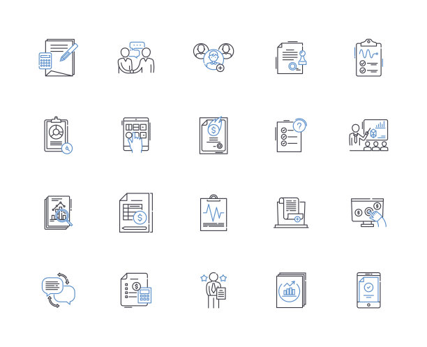 观察线图标收集。感知，注意，审视，凝视，警惕，监视，检查矢量和线性插图。考试、调查、分析大纲标志设置图片下载