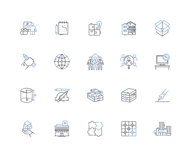 操作线图标收集。效率，物流，生产力，优化，质量，库存，维护矢量和线性插图。供应、管理、绩效大纲标志设置图片下载