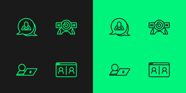 设置线路视频聊天会议，语音气泡和网络摄像头图标。向量图片下载