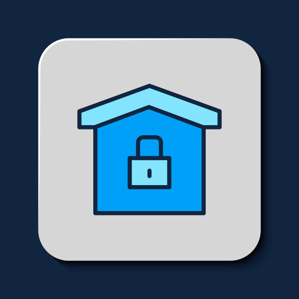 填充轮廓房子在保护图标隔离在蓝色背景。回家锁门。保护、安全、保障、保护、防御的理念。向量图片下载