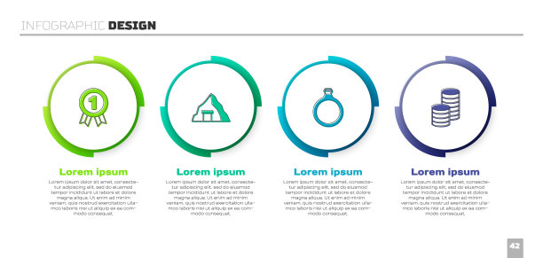 集奖章，金矿，戒指和硬币钱。业务信息图表模板。向量图片下载