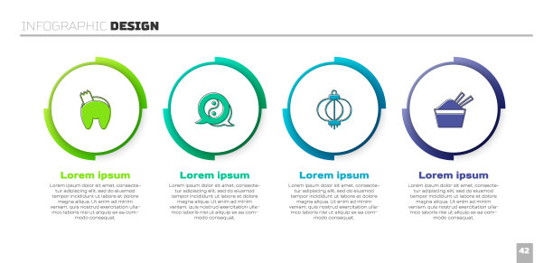 用筷子将中国的幸运饼干、阴阳符号、纸灯笼和冰碗摆好。业务信息图表模板。向量图片下载