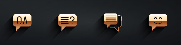 设置问题和答案，未知搜索，语音气泡聊天和笑脸图标长阴影。向量图片下载