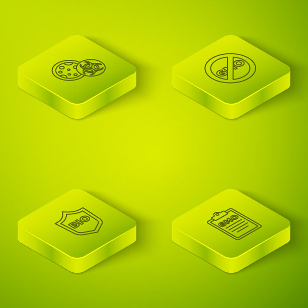 设置等距线No GMO，生物健康食品盾牌和图标。向量图片下载