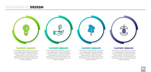 设置灯泡与叶片，植物在手，树和苹果核。业务信息图表模板。向量图片下载