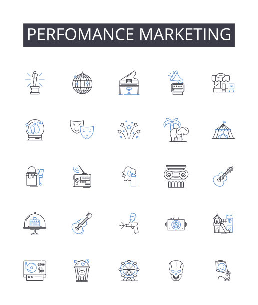 性能营销线图标集合。工艺，手工制作，独特，艺术，质量，真实，创新的矢量和线性插图。创意，专业，原创的轮廓标志集图片下载