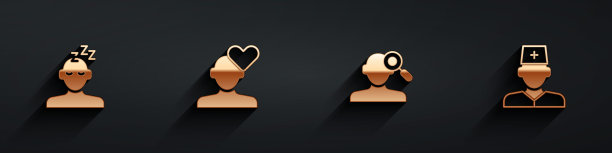 设定梦想，心碎或离婚，发现心理问题和男医生图标长阴影。向量图片下载