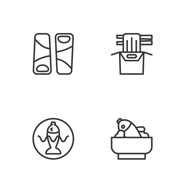 设线米饭配鱼碗，盛盘，国铁和亚细亚面纸盒图标。向量图片下载