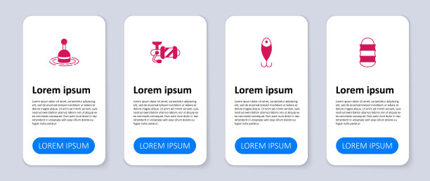 设置渔网、鱼饵、纺线盘、浮水。业务信息图表模板。向量图片下载