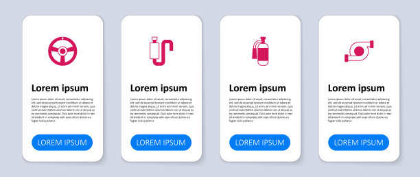 集汽车涡轮增压器，灭火器，汽车消声器，赛车方向盘。业务信息图表模板。向量图片下载