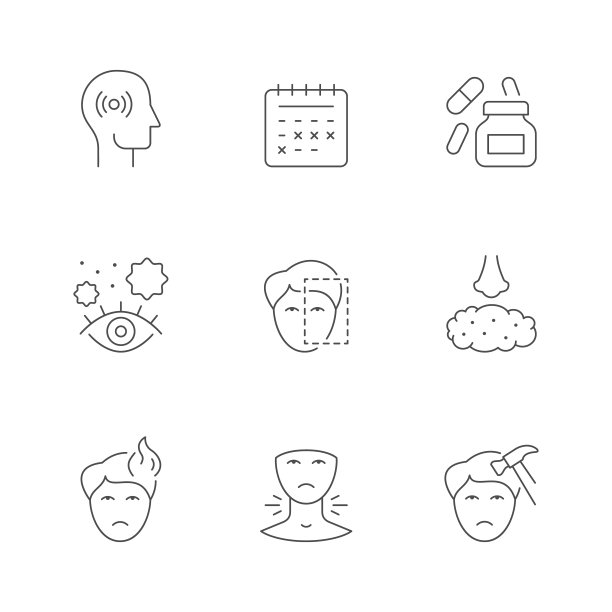 设置偏头痛的线条图标图片下载