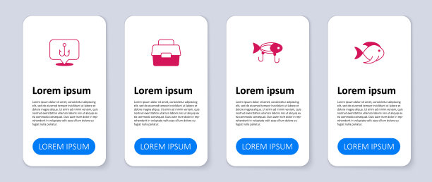 套鱼，鱼饵，案件或盒子钓鱼和钩。业务信息图表模板。向量图片下载