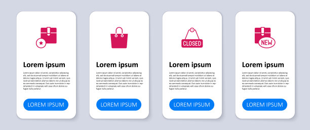 设置新收藏，挂牌文字封闭，纸质购物袋和纸箱。业务信息图表模板。向量图片下载