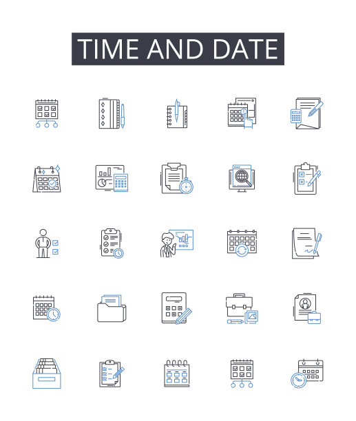 时间和日期线图标集合。氛围，显示，照明，布局，可访问性，便利性，安排矢量和线性插图。大气、美学、品牌轮廓标识集图片下载