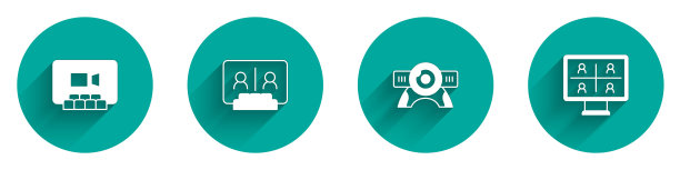 设置视频聊天会议，网络摄像头和长阴影图标。向量图片下载