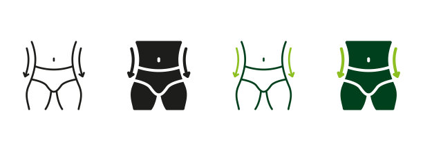 瘦身腰线和轮廓颜色图标集。男人减肥象形图。塑造腰围控制。男性瘦身标志系列。孤立矢量图图片下载