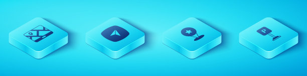 设置等距城市地图导航，城市信息图，停车场和地图指针与星形图标。向量图片下载