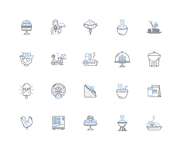 零食线图标集合。芯片，椒盐脆饼，爆米花，坚果，饼干，饼干，干果混合矢量和线性插图。格兰诺拉麦片，糖果，巧克力轮廓标志设置图片下载