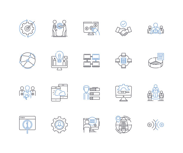 团结线条图标集合。统一，结合，和谐，连接，陪伴，团契，整合矢量和线性插图。合作、团结、支持纲要标牌设置图片下载