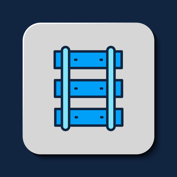 填充轮廓铁路，铁路轨道图标孤立的蓝色背景。向量图片下载