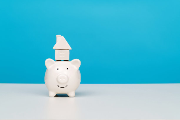 小猪储蓄罐上的房子模型图片下载