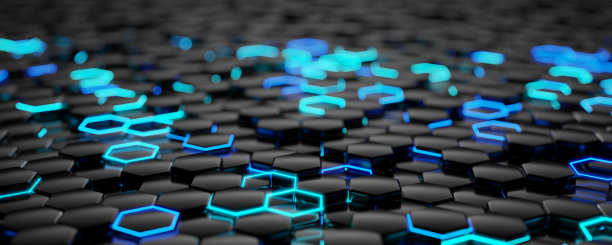 区块链技术理念。业务流程。商业背景。业务结构。背景与金属六边形。3 d渲染。图片下载