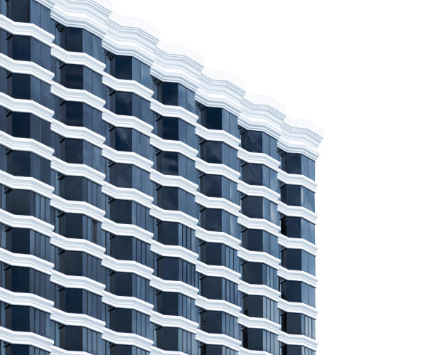 现代建筑酒店与图案黑色窗户玻璃隔离在白色背景与剪辑路径图片下载