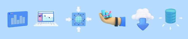 大数据3d图标集。创新的数据分析、信息可视化、安全图标、共享和云服务理念。3d渲染图图片下载