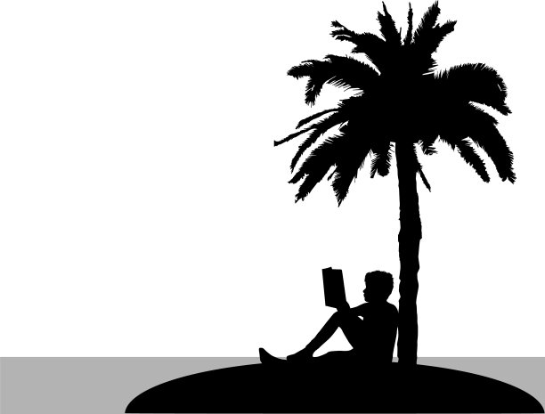 人们拿着一本书的剪影。荒岛上。图片下载