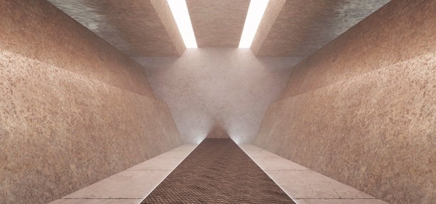 未来主义技术隧道房间空隧道霓虹灯黑暗走廊荧光霓虹灯彩色背景宇宙飞船3d插图图片下载