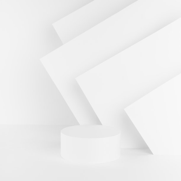 白色抽象场景模型以现代几何简约时髦的风格——柔和的光单筒讲台用于展示化妆品、商品，设计上带有条纹、角度、方形、复制空间。图片下载