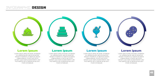 将蛋糕，冰淇淋和饼干或饼干放入碗中。业务信息图表模板。向量图片下载