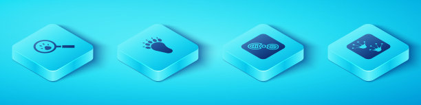 设置等距爪搜索，熊掌足迹，青蛙和人类足迹鞋图标。向量图片下载