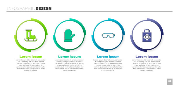 套装花样滑冰鞋，圣诞手套，滑雪护目镜和购物袋。业务信息图表模板。向量图片下载
