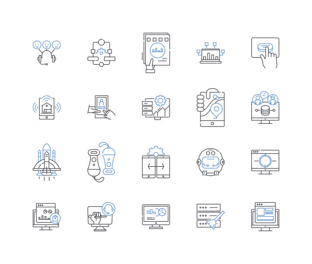 预测建模线图标集合。回归，分类，预测，建模，分析，机器学习，数据挖掘，向量和线性说明。预测，算法，精度轮廓标志设置图片下载