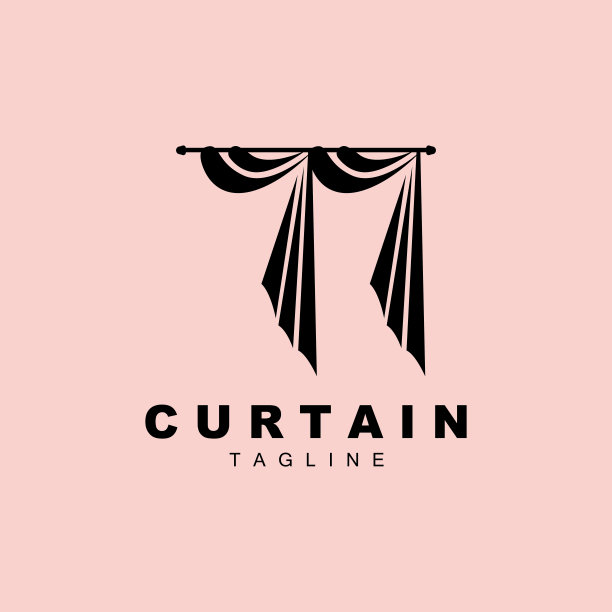 家庭和展览窗帘标志设计，建筑装饰矢量插图图片下载