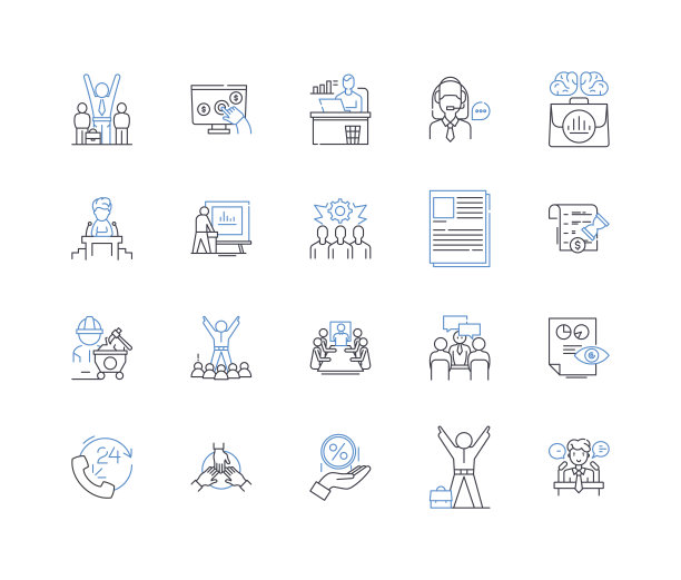 人员存在线图标收集。人员配置，员工，工人，团队，人员，组，机组矢量和线性插图。小队，部队，成员设置大纲标志图片下载