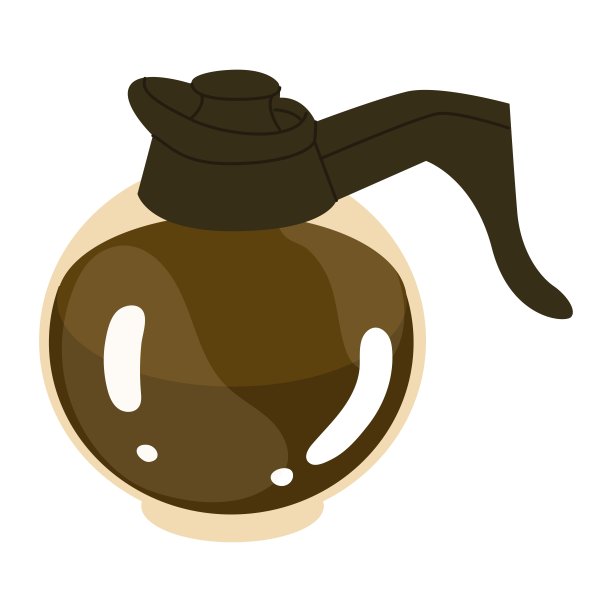 咖啡机用圆形玻璃咖啡壶，塑料把手，里面装咖啡。保持饮料温暖。矢量插图。白色背景上孤立的物体。图片下载