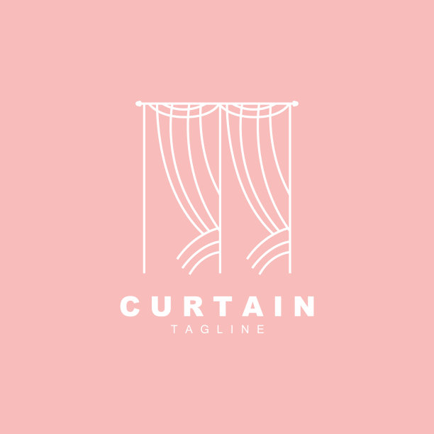 家庭和展览窗帘标志设计，建筑装饰矢量插图图片下载