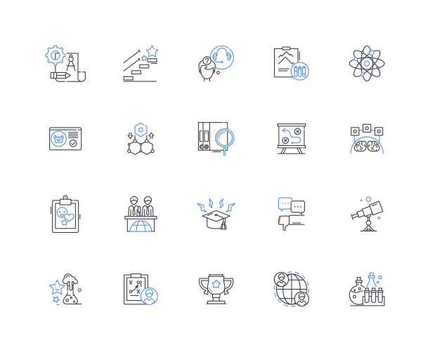 教学中心线图标集合。辅导，学习，教育，辅导，指导，支持，指导矢量和线性插图。充实、赋能、发展的提纲标志设置图片下载